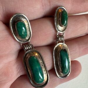 Stunning Vintage Green Gemstone and Sterling Silver Earrings